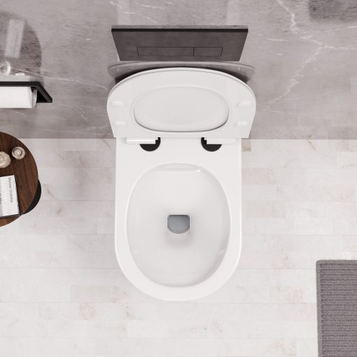 HD Noa Glossy White perem nélküli mély öblítésű íves fali WC slim "F" tetővel és matt fekete zsanérral