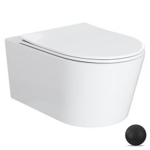 HD Noa Glossy White perem nélküli mély öblítésű íves fali WC slim "P" tetővel és matt fekete zsanérral