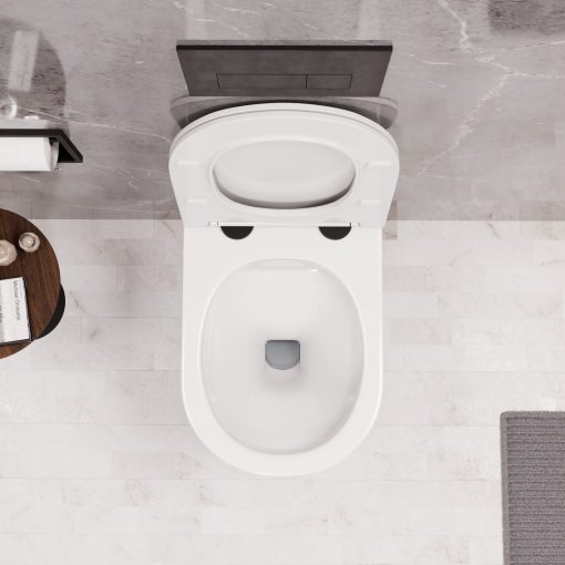 HD Noa Glossy White perem nélküli mély öblítésű íves fali WC slim "P" tetővel és matt fekete zsanérral