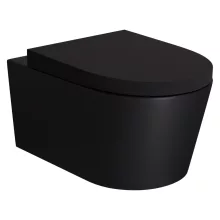 HD Noa Matt Black perem nélküli mély öblítésű íves fali WC compact "A" tetővel és matt fekete zsanérral