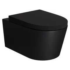   HD Noa Matt Black perem nélküli mély öblítésű íves fali WC compact "A" tetővel és matt fekete zsanérral