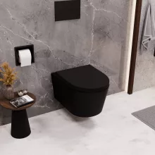 HD Noa Matt Black perem nélküli mély öblítésű íves fali WC compact "A" tetővel és matt fekete zsanérral