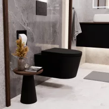 HD Noa Matt Black perem nélküli mély öblítésű íves fali WC compact "A" tetővel és matt fekete zsanérral