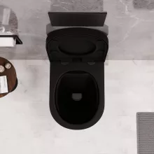 HD Noa Matt Black perem nélküli mély öblítésű íves fali WC compact "A" tetővel és matt fekete zsanérral