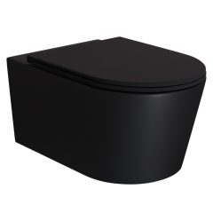   HD Noa Matt Black perem nélküli mély öblítésű íves fali WC slim "A" tetővel és matt fekete zsanérral