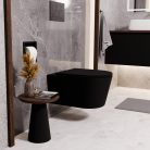 HD Noa Matt Black perem nélküli mély öblítésű íves fali WC slim "A" tetővel és matt fekete zsanérral