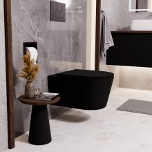 HD Noa Matt Black perem nélküli mély öblítésű íves fali WC slim "A" tetővel és matt fekete zsanérral
