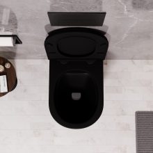 HD Noa Matt Black perem nélküli mély öblítésű íves fali WC slim "A" tetővel és matt fekete zsanérral