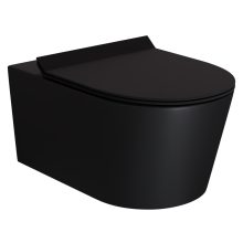 HD Noa Matt Black perem nélküli mély öblítésű íves fali WC slim "F" tetővel és matt fekete zsanérral