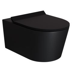   HD Noa Matt Black perem nélküli mély öblítésű íves fali WC slim "F" tetővel és matt fekete zsanérral