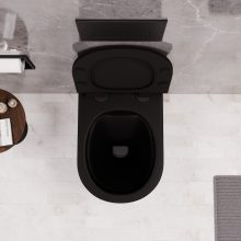 HD Noa Matt Black perem nélküli mély öblítésű íves fali WC slim "F" tetővel és matt fekete zsanérral