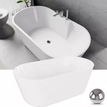 HD Vision White 150/160/170 cm hosszú ovális térben álló akril kád fényes króm click-clack leeresztővel