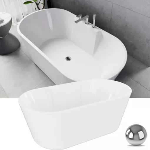 HD Vision White 150/160/170 cm hosszú ovális térben álló akril kád fényes króm click-clack leeresztővel
