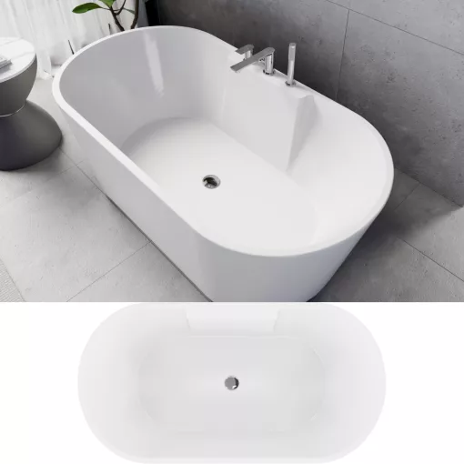 HD Vision White 150/160/170 cm hosszú ovális térben álló akril kád fényes króm click-clack leeresztővel