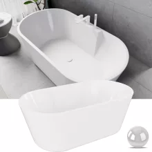 HD Vision White 150/160/170 cm hosszú ovális térben álló akril kád fényes fehér click-clack leeresztővel