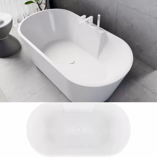 HD Vision White 150/160/170 cm hosszú ovális térben álló akril kád fényes fehér click-clack leeresztővel