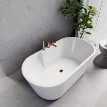 HD Vision White 150/160/170 cm hosszú ovális térben álló akril kád rózsa arany click-clack leeresztővel