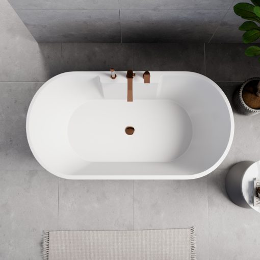 HD Vision White 150/160/170 cm hosszú ovális térben álló akril kád rózsa arany click-clack leeresztővel