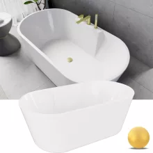 HD Vision White 150/160/170 cm hosszú ovális térben álló akril kád szálcsiszolt arany click-clack leeresztővel