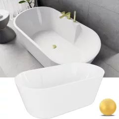   HD Vision White 150/160/170 cm hosszú ovális térben álló akril kád szálcsiszolt arany click-clack leeresztővel