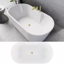 HD Vision White 150/160/170 cm hosszú ovális térben álló akril kád szálcsiszolt arany click-clack leeresztővel