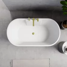 HD Vision White 150/160/170 cm hosszú ovális térben álló akril kád szálcsiszolt arany click-clack leeresztővel
