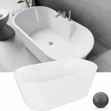 HD Vision White 150/160/170 cm hosszú ovális térben álló akril kád szürke click-clack leeresztővel