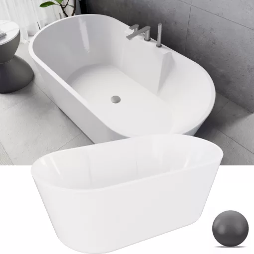 HD Vision White 150/160/170 cm hosszú ovális térben álló akril kád szürke click-clack leeresztővel
