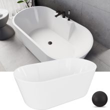 HD Vision White 150/160/170 cm hosszú ovális térben álló akril kád matt fekete click-clack leeresztővel