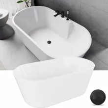 HD Vision White 150/160/170 cm hosszú ovális térben álló akril kád matt fekete click-clack leeresztővel