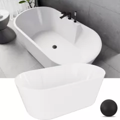   HD Vision White 150/160/170 cm hosszú ovális térben álló akril kád matt fekete click-clack leeresztővel