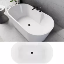 HD Vision White 150/160/170 cm hosszú ovális térben álló akril kád matt fekete click-clack leeresztővel
