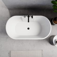 HD Vision White 150/160/170 cm hosszú ovális térben álló akril kád matt fekete click-clack leeresztővel