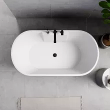 HD Vision White 150/160/170 cm hosszú ovális térben álló akril kád matt fekete click-clack leeresztővel