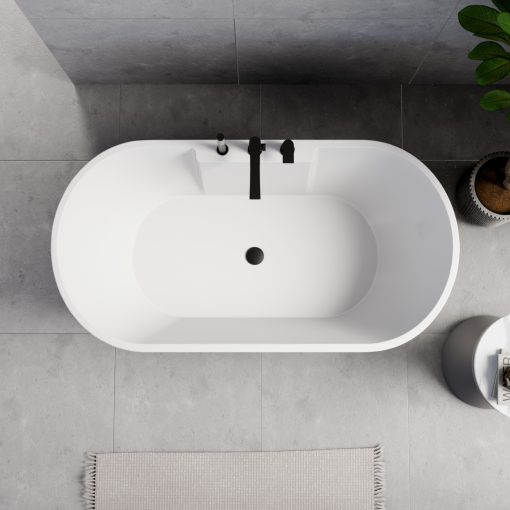 HD Vision White 150/160/170 cm hosszú ovális térben álló akril kád matt fekete click-clack leeresztővel