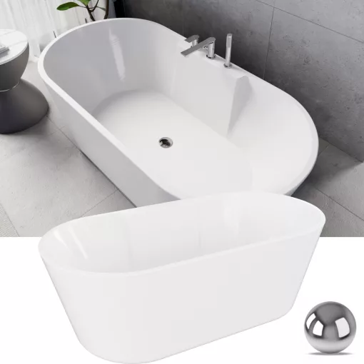HD Vision White 160x78 ovális térben álló akril kád fényes króm click-clack leeresztővel