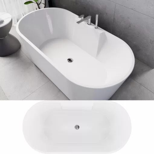 HD Vision White 160x78 ovális térben álló akril kád fényes króm click-clack leeresztővel