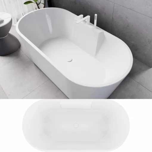 HD Vision White 160x78 ovális térben álló akril kád fényes fehér click-clack leeresztővel