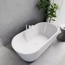 HD Vision White 160x78 ovális térben álló akril kád fényes fehér click-clack leeresztővel