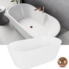 HD Vision White 160x78 ovális térben álló akril kád rózsa arany click-clack leeresztővel