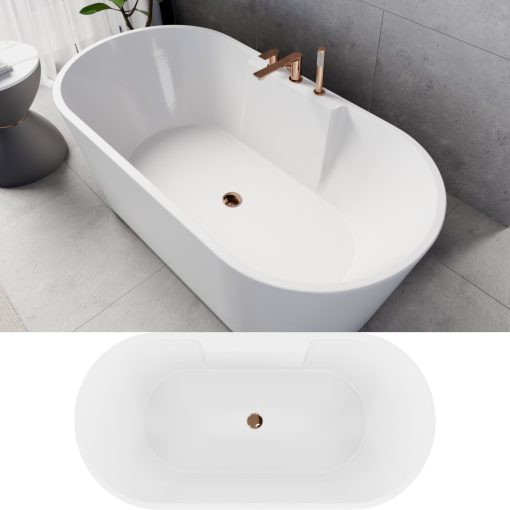 HD Vision White 160x78 ovális térben álló akril kád rózsa arany click-clack leeresztővel