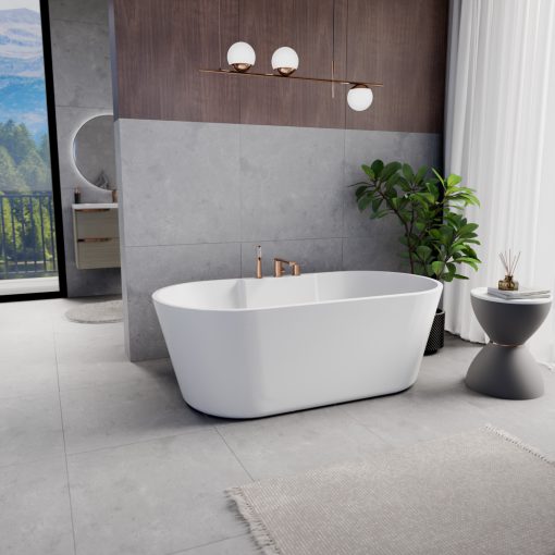 HD Vision White 160x78 ovális térben álló akril kád rózsa arany click-clack leeresztővel