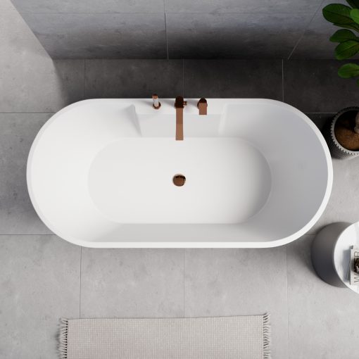 HD Vision White 160x78 ovális térben álló akril kád rózsa arany click-clack leeresztővel