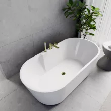 HD Vision White 160x78 ovális térben álló akril kád fényes arany click-clack leeresztővel