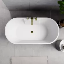 HD Vision White 160x78 ovális térben álló akril kád fényes arany click-clack leeresztővel