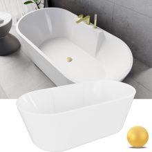 HD Vision White 160x78 ovális térben álló akril kád szálcsiszolt arany click-clack leeresztővel