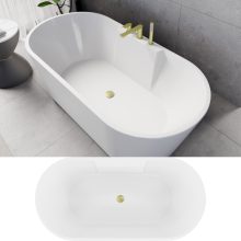 HD Vision White 160x78 ovális térben álló akril kád szálcsiszolt arany click-clack leeresztővel