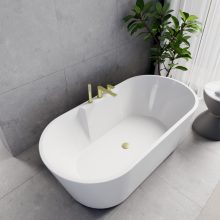 HD Vision White 160x78 ovális térben álló akril kád szálcsiszolt arany click-clack leeresztővel