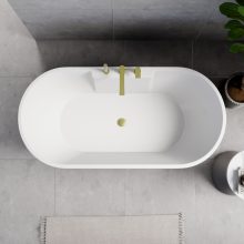 HD Vision White 160x78 ovális térben álló akril kád szálcsiszolt arany click-clack leeresztővel