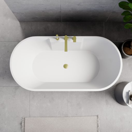 HD Vision White 160x78 ovális térben álló akril kád szálcsiszolt arany click-clack leeresztővel